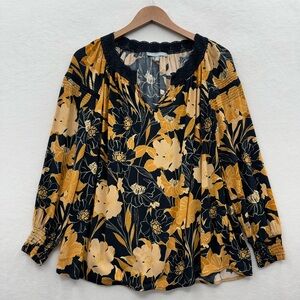 Daniel Rainn Women's 2X Black Yellow Floral Top